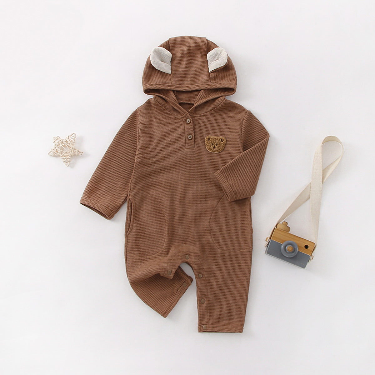 Coco Bear Waffle Hooded Jumpsuit