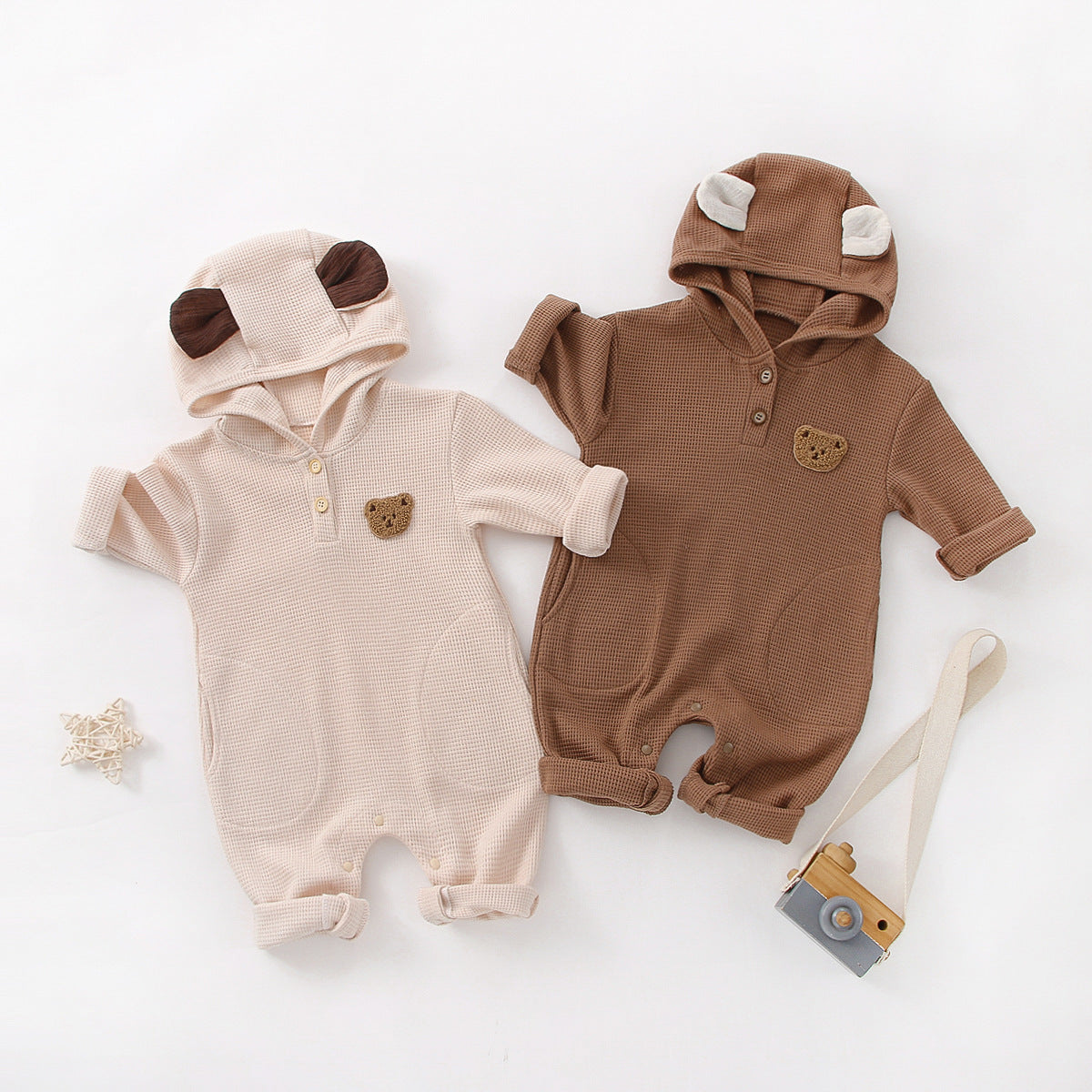 Coco Bear Waffle Hooded Jumpsuit