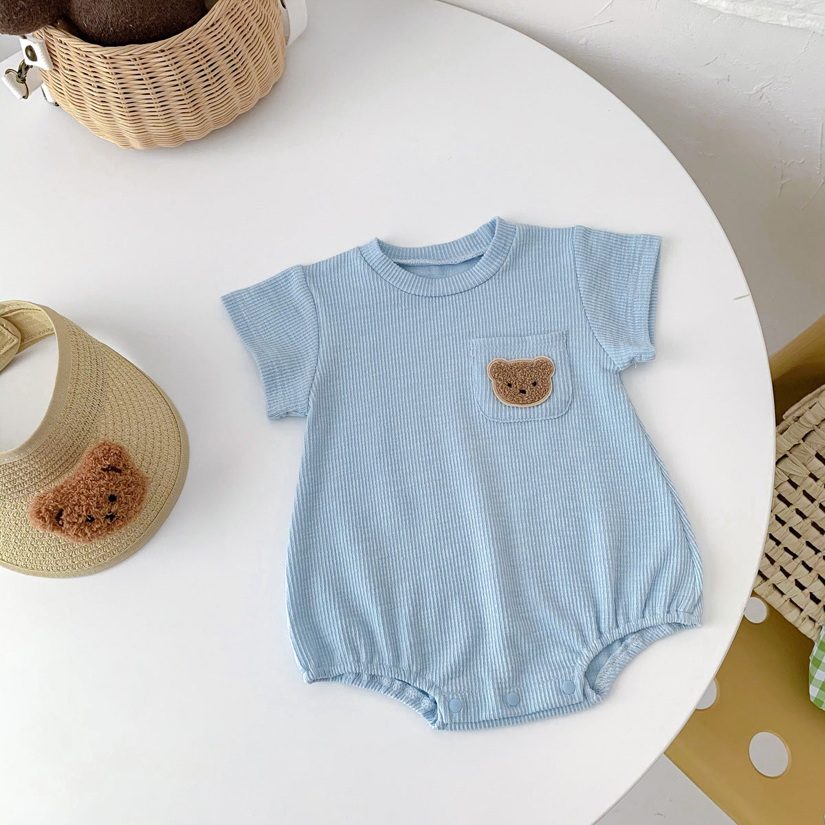 Coco Bear Short Sleeve Cotton Waffle Bodysuit