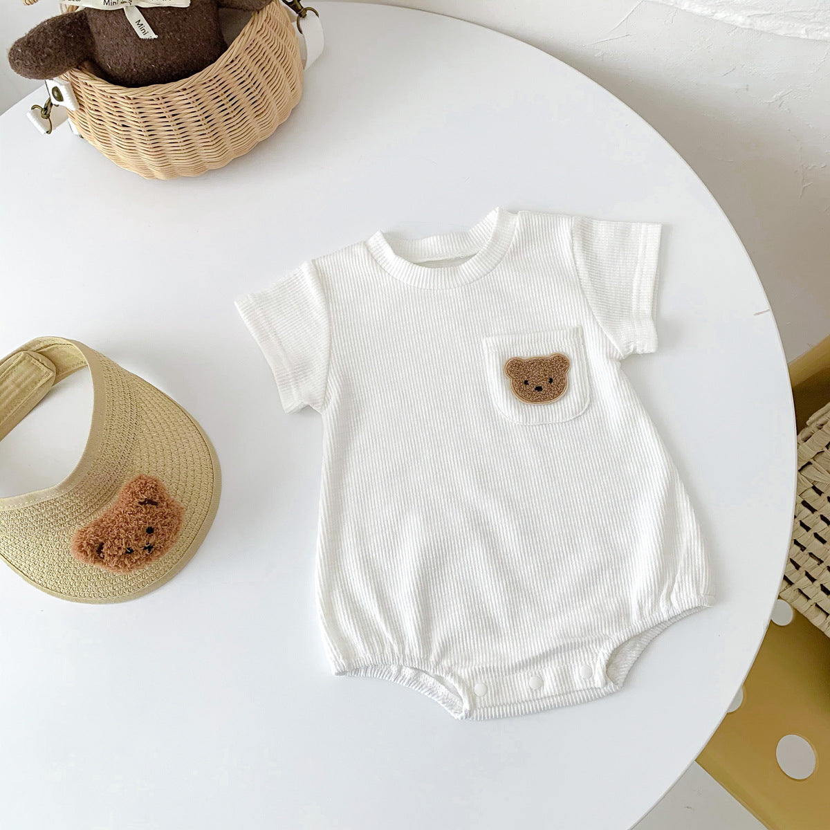 Coco Bear Short Sleeve Cotton Waffle Bodysuit